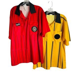 Official Sports Soccer Referee Jerseys (2) Size L Red Yellow Stripe 2004‎ Patch